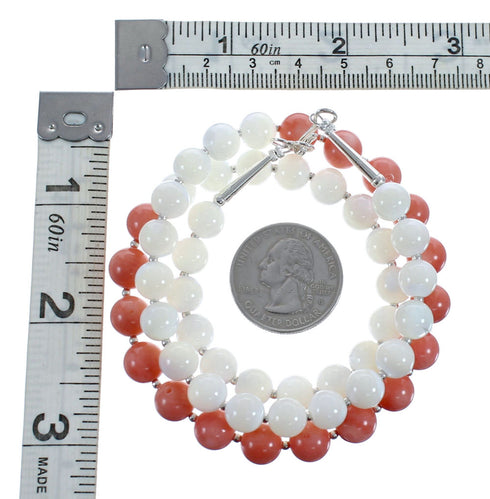 Sterling Silver Pink Coral and Mother of Pearl Bead Necklace JX127011